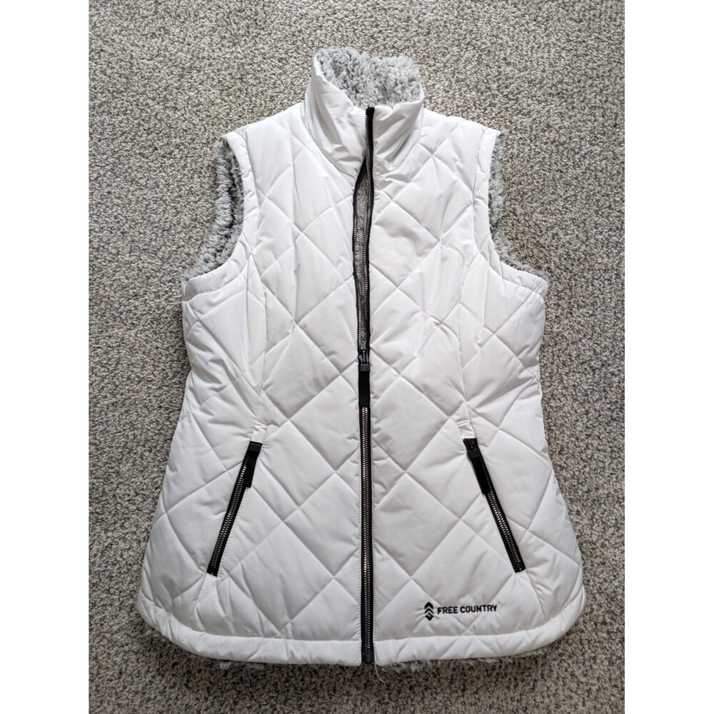 Free Country Reversible vest White Or Gray Quilted Polyester Sz Small